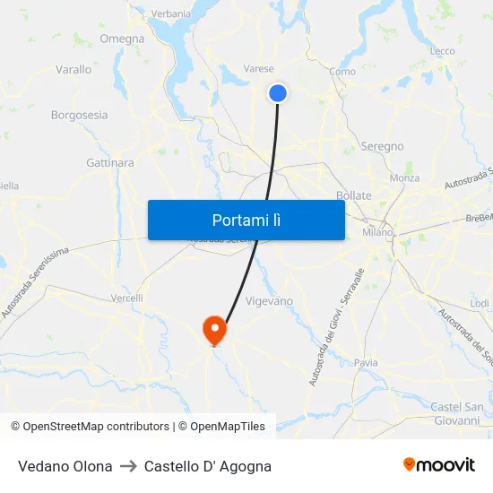 Vedano Olona to Castello D' Agogna map
