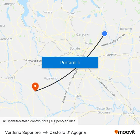Verderio Superiore to Castello D' Agogna map