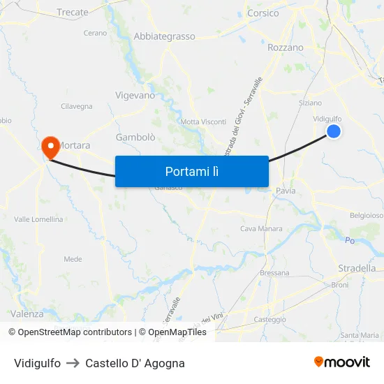 Vidigulfo to Castello D' Agogna map