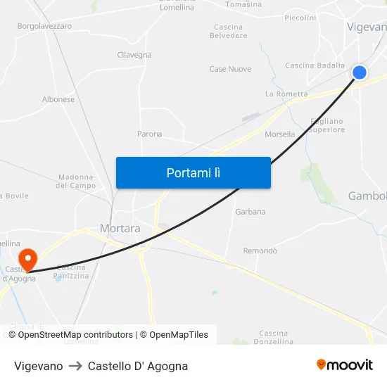 Vigevano to Castello D' Agogna map