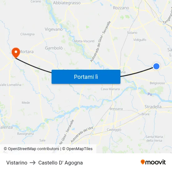 Vistarino to Castello D' Agogna map
