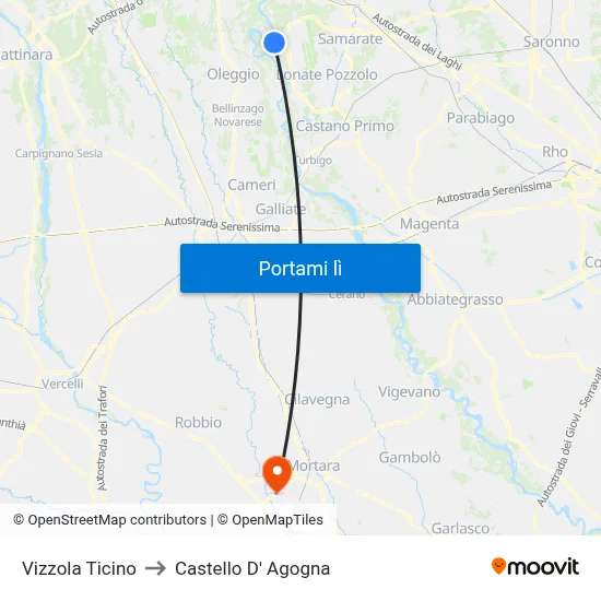 Vizzola Ticino to Castello D' Agogna map