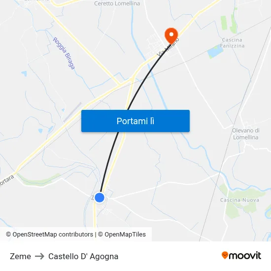 Zeme to Castello D' Agogna map