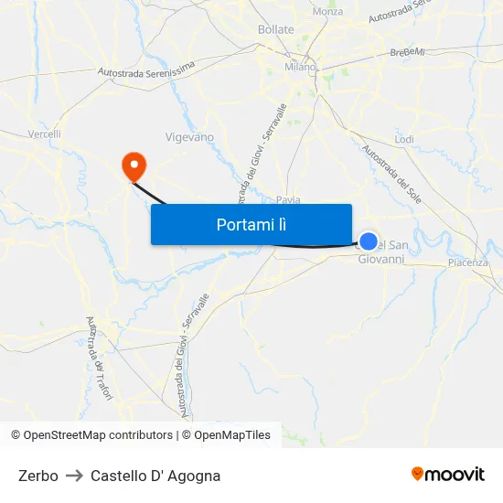 Zerbo to Castello D' Agogna map