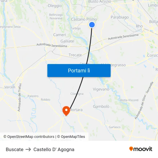 Buscate to Castello D' Agogna map