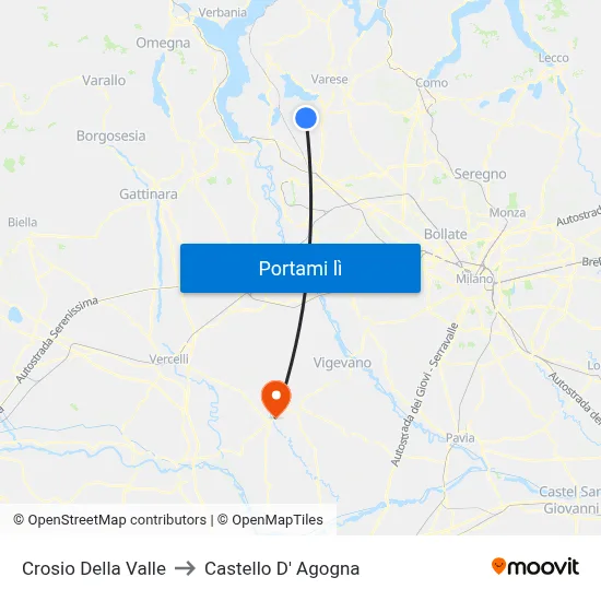 Crosio Della Valle to Castello D' Agogna map