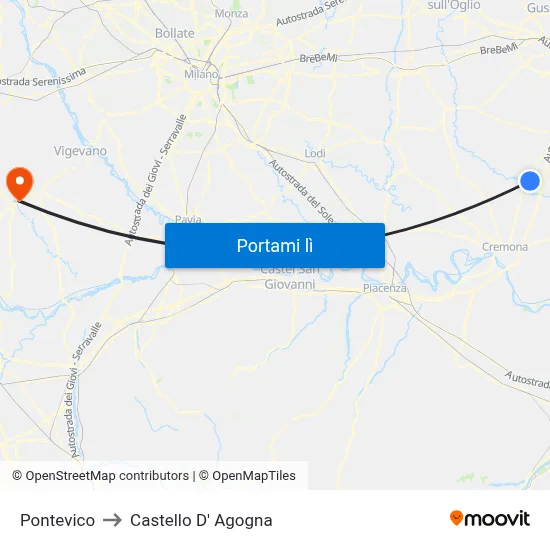 Pontevico to Castello D' Agogna map