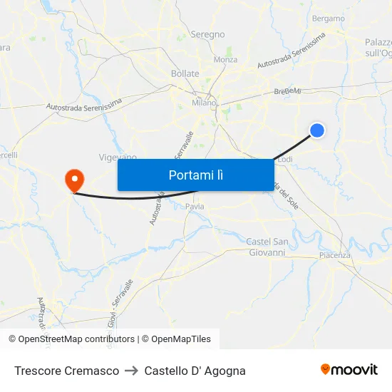 Trescore Cremasco to Castello D' Agogna map