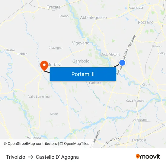 Trivolzio to Castello D' Agogna map