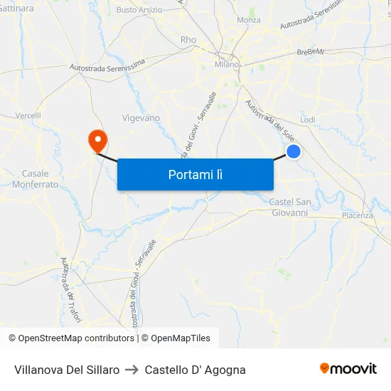 Villanova Del Sillaro to Castello D' Agogna map