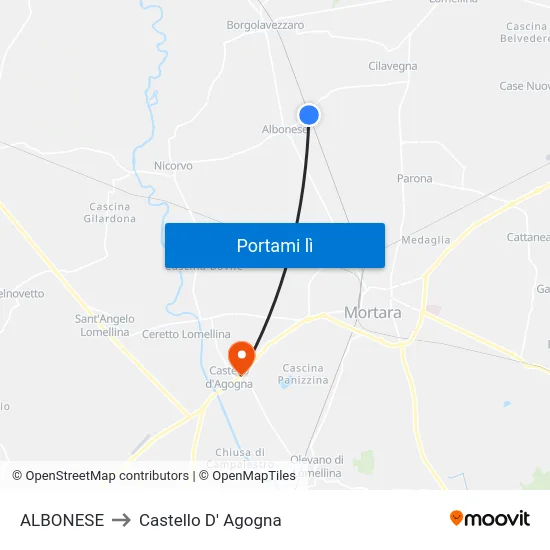 ALBONESE to Castello D' Agogna map