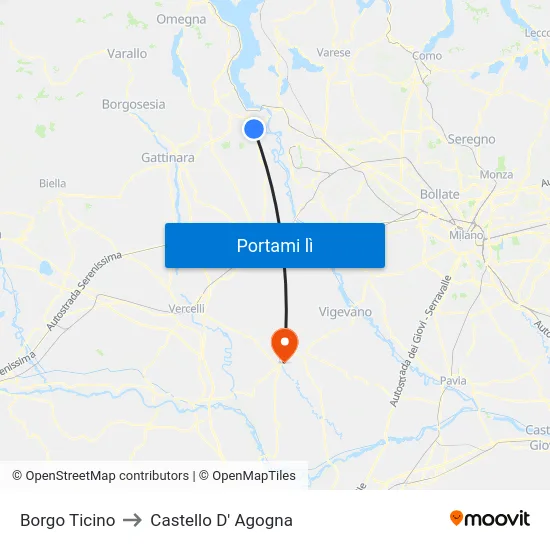 Borgo Ticino to Castello D' Agogna map