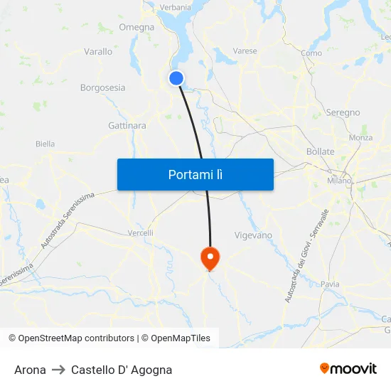 Arona to Castello D' Agogna map