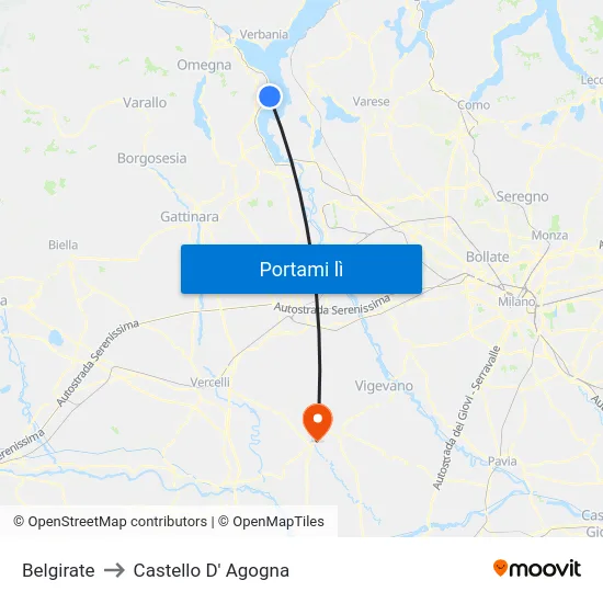 Belgirate to Castello D' Agogna map