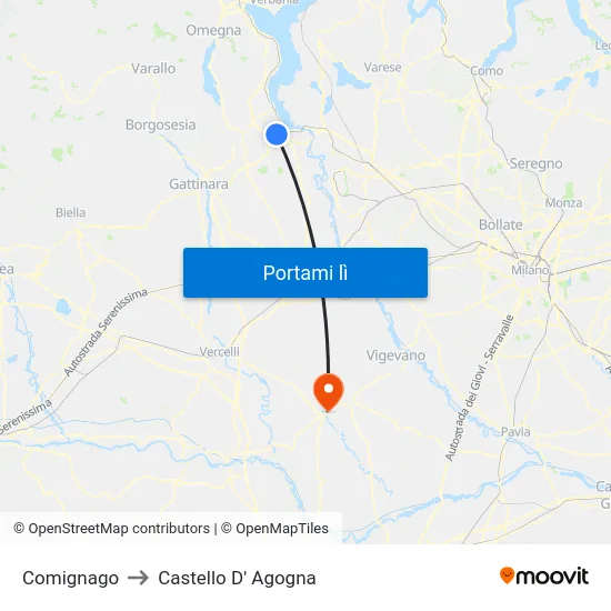Comignago to Castello D' Agogna map