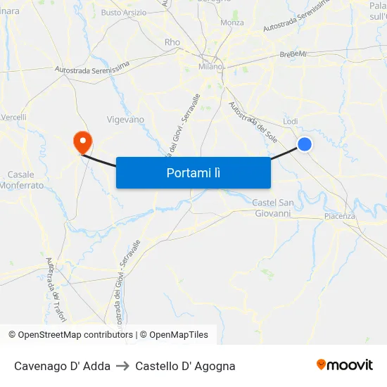 Cavenago D' Adda to Castello D' Agogna map