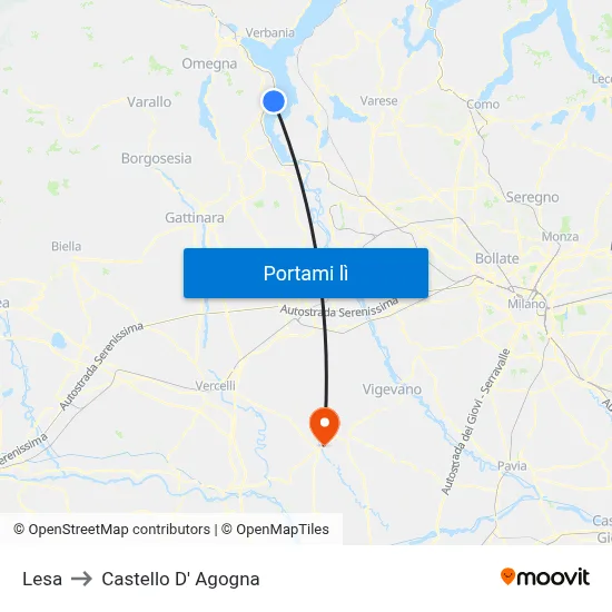 Lesa to Castello D' Agogna map