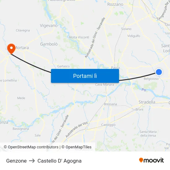 Genzone to Castello D' Agogna map