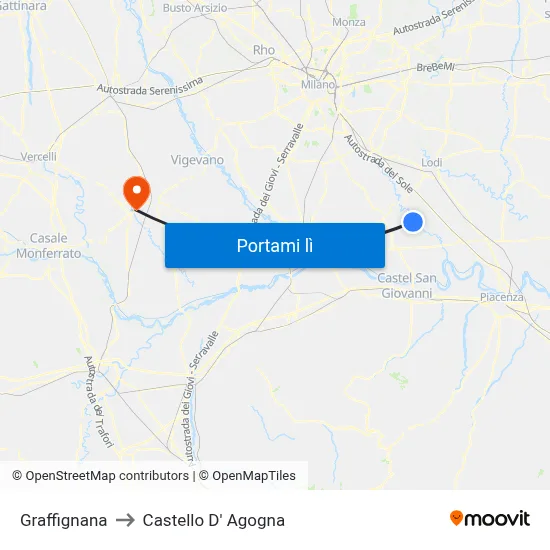 Graffignana to Castello D' Agogna map