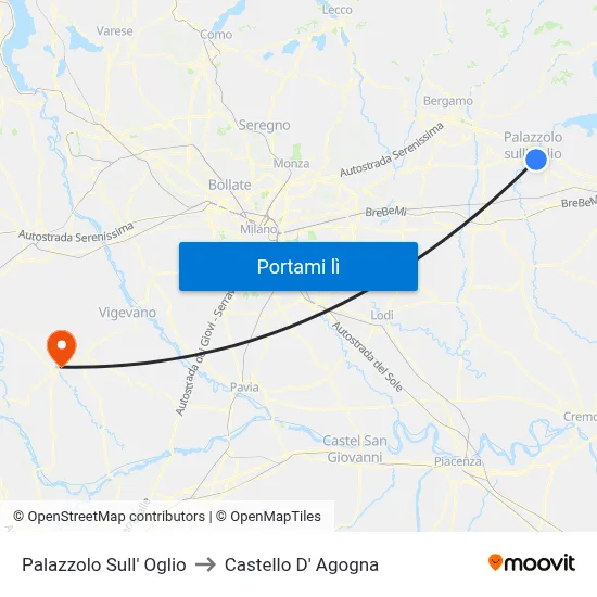 Palazzolo Sull' Oglio to Castello D' Agogna map
