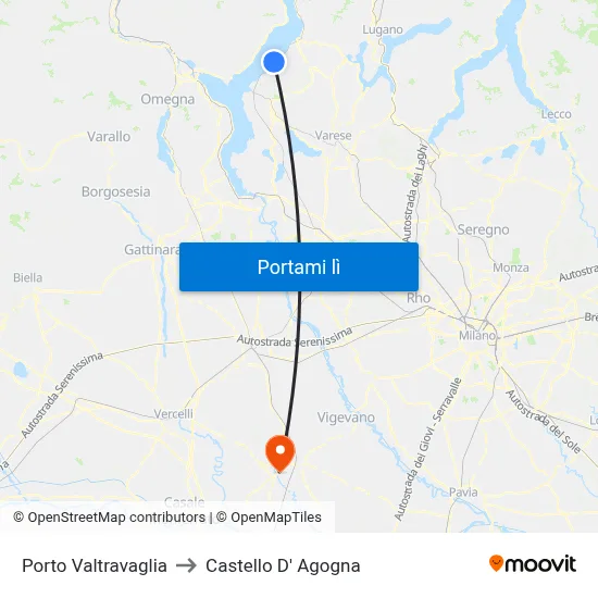 Porto Valtravaglia to Castello D' Agogna map