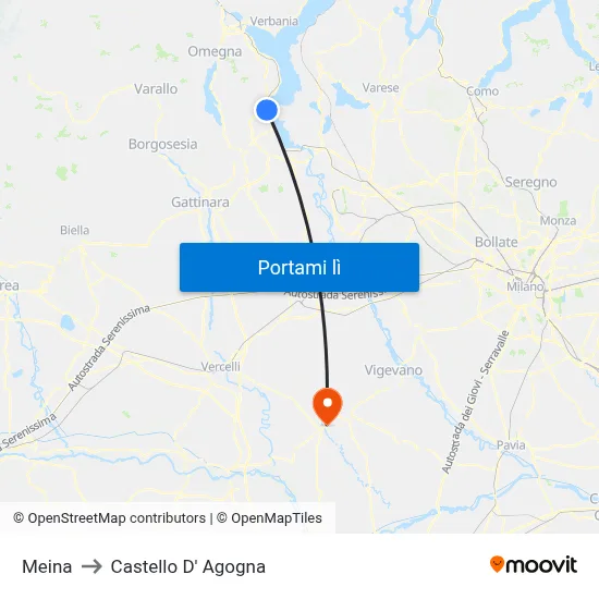 Meina to Castello D' Agogna map