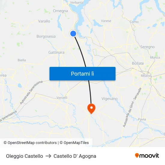 Oleggio Castello to Castello D' Agogna map