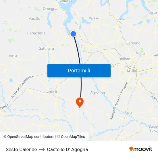 Sesto Calende to Castello D' Agogna map
