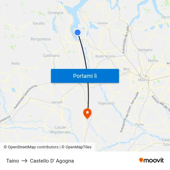 Taino to Castello D' Agogna map