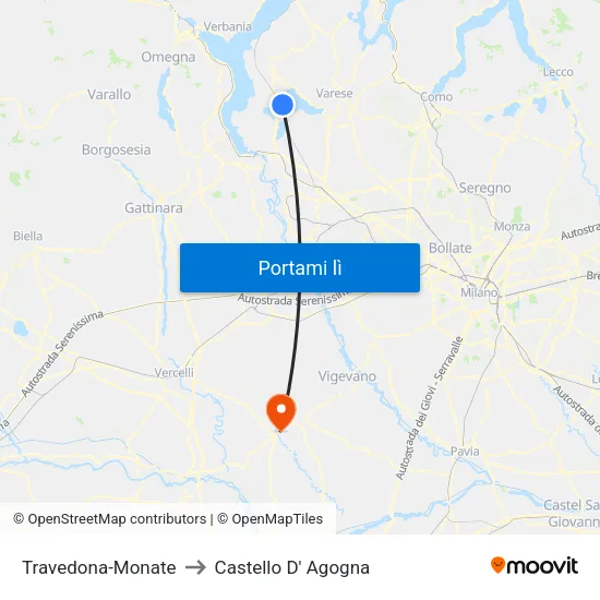 Travedona-Monate to Castello D' Agogna map