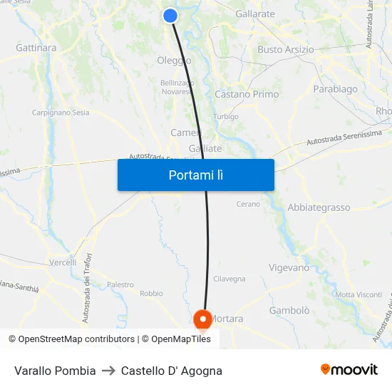 Varallo Pombia to Castello D' Agogna map