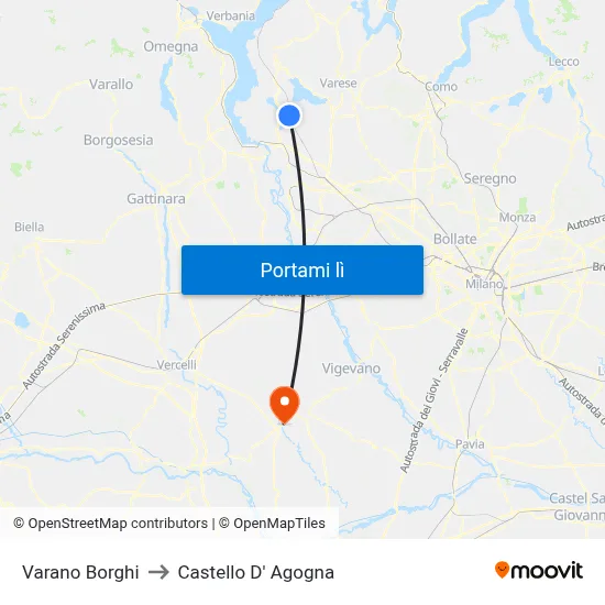 Varano Borghi to Castello D' Agogna map