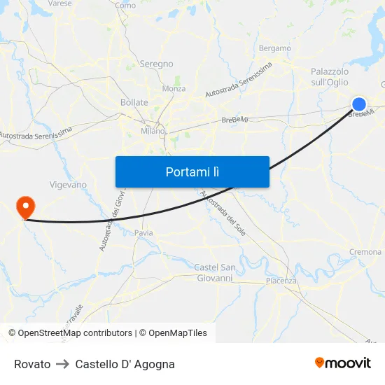 Rovato to Castello D' Agogna map