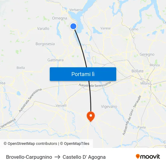 Brovello-Carpugnino to Castello D' Agogna map