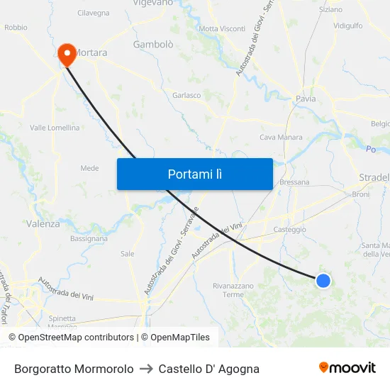 Borgoratto Mormorolo to Castello D' Agogna map