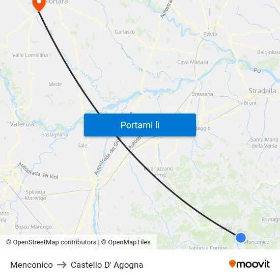 Menconico to Castello D' Agogna map