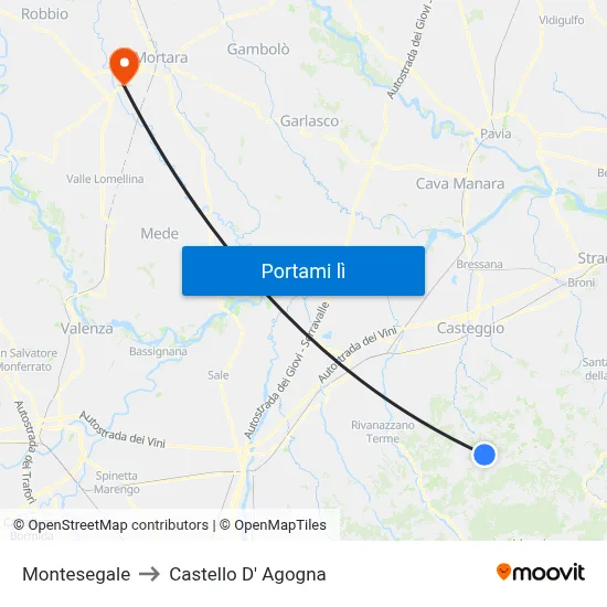Montesegale to Castello D' Agogna map