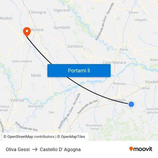 Oliva Gessi to Castello D' Agogna map