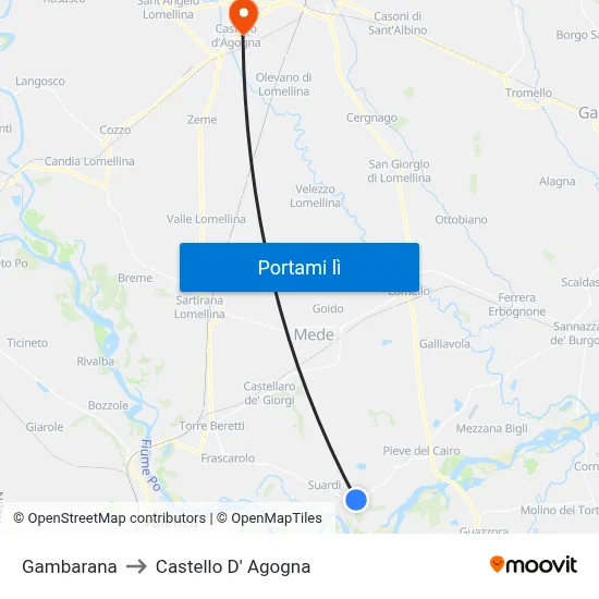 Gambarana to Castello D' Agogna map