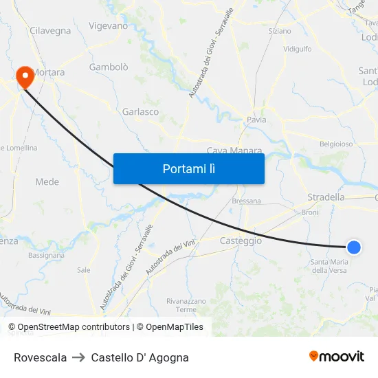 Rovescala to Castello D' Agogna map