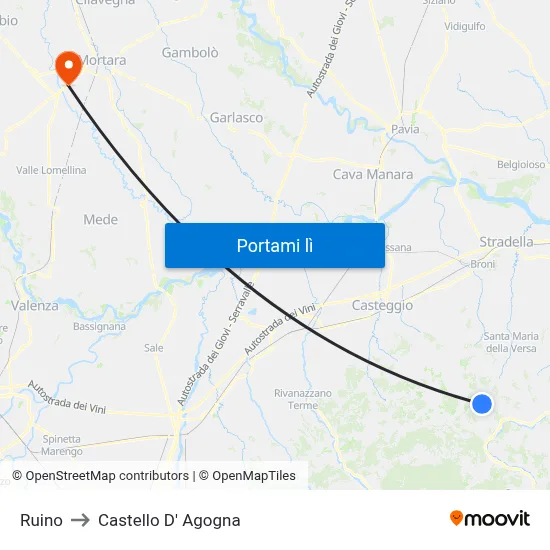 Ruino to Castello D' Agogna map