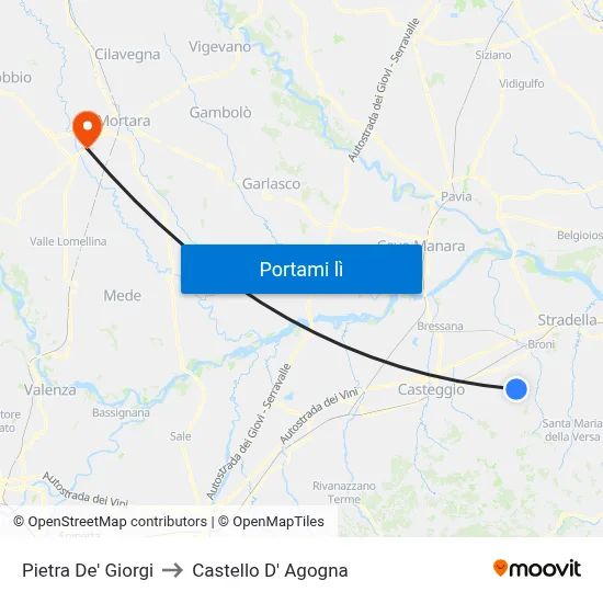 Pietra De' Giorgi to Castello D' Agogna map