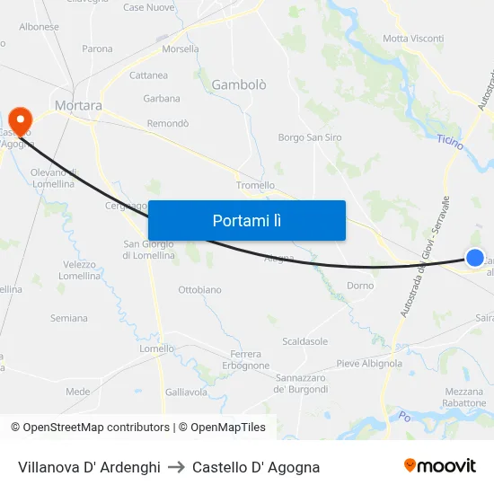 Villanova D' Ardenghi to Castello D' Agogna map
