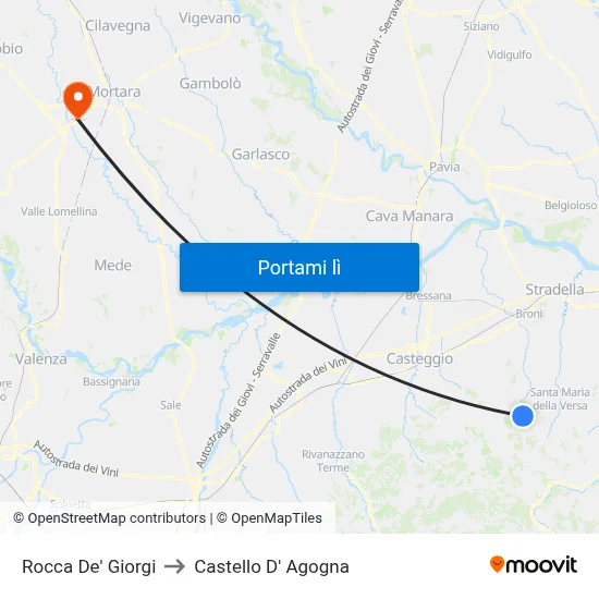Rocca De' Giorgi to Castello D' Agogna map