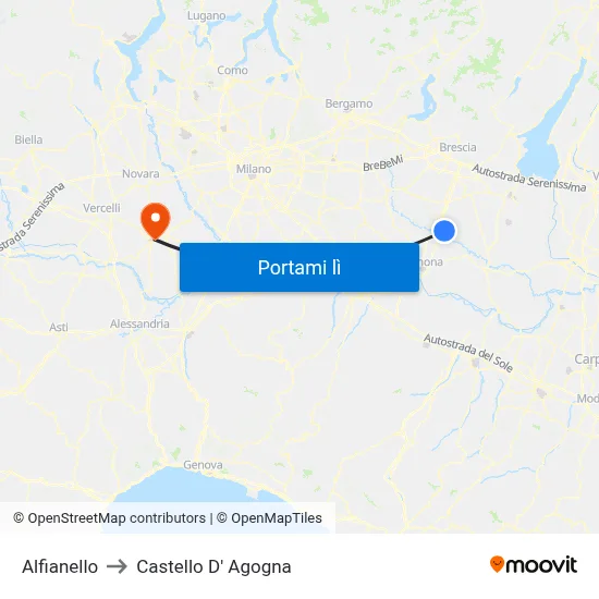 Alfianello to Castello D' Agogna map