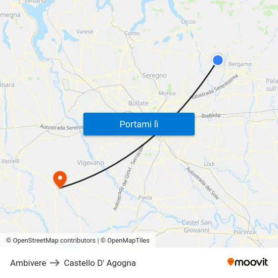 Ambivere to Castello D' Agogna map