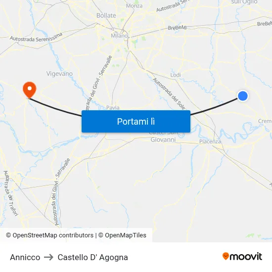 Annicco to Castello D' Agogna map
