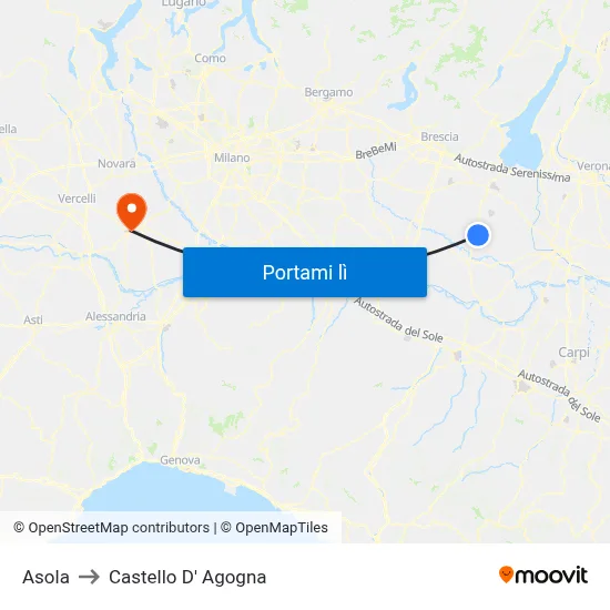 Asola to Castello D' Agogna map