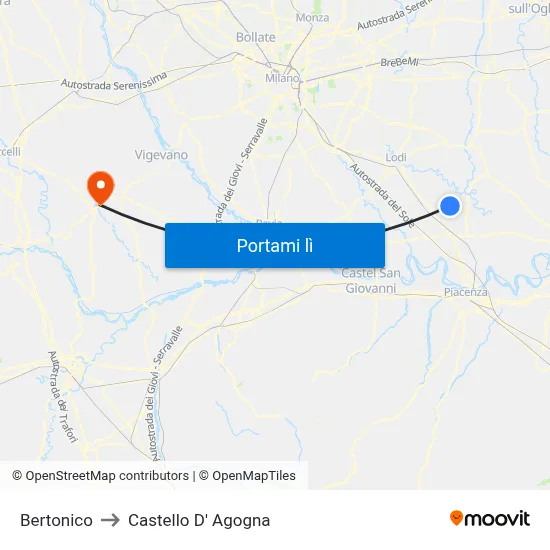 Bertonico to Castello D' Agogna map