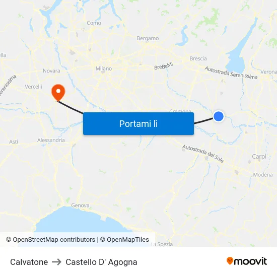 Calvatone to Castello D' Agogna map